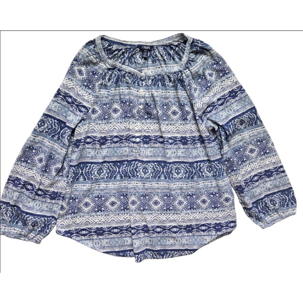 Women's CHAPS Blue White Patterned Blouse Size M